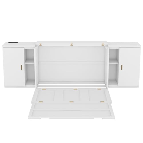 Murphy Bed Chest with Shelves, Foldable Wood Platform Bed Frame I45495
