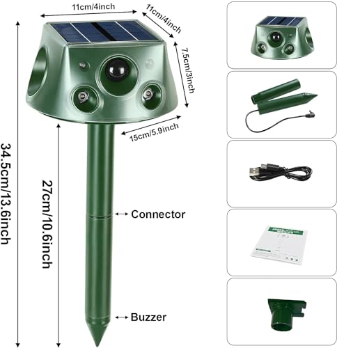 Solar Animal Repeller 360° Ultrasonic with Motion Sensor & LED Flashing Q26468