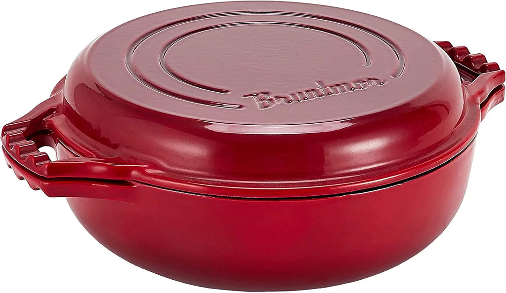 Enameled Cast Iron Cocotte Double Braiser Pan with Grill Lid P157487