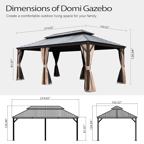 10 x 10 ft Hardtop Gazebo with Netting and Curtains, Galvanized Steel Roof for Patio and Garden X50618