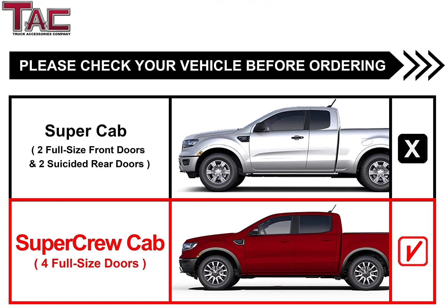 Running Boards for 2019-2023 Ford Ranger SuperCrew Cab 4" Drop Black Side Steps Q756