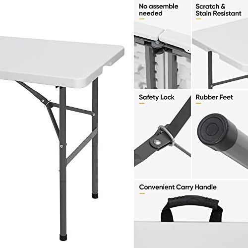 Portable 4 Foot Plastic Folding Table, Indoor Outdoor Heavy Duty, White R80992