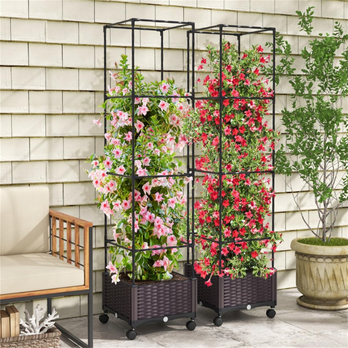 Raised Garden Bed Planter Box with Trellis for Climbing Plants Outdoor R41695