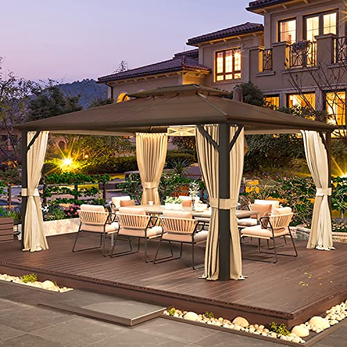 10'x13' Hardtop Gazebo with Polycarbonate Double Roof, Aluminum Frame, Curtains and Netting N263