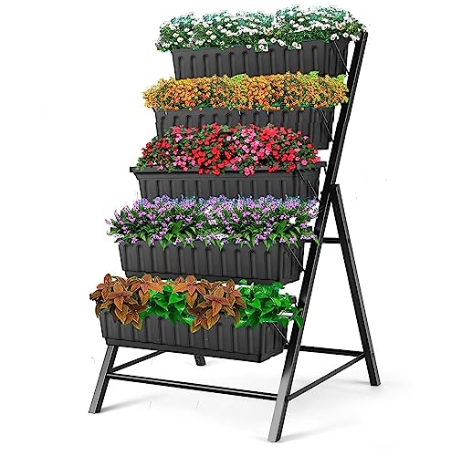 Vertical Raised Garden Bed, 5 Tiers Elevated Planter Box with Hooks for Vegetables Flowers T135112