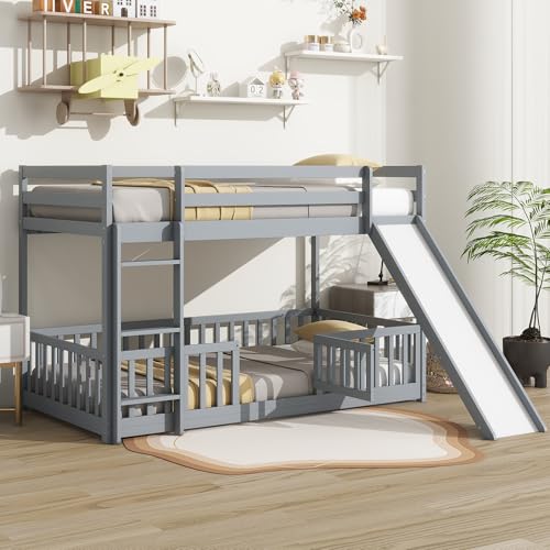 Twin Over Full Bunk Bed with Slide and Storage Stairs C57577