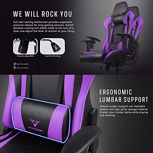 Gaming Chair High Back Ergonomic Racing Desk with Lumbar Support and Headrest, Purple Y569