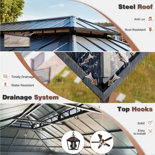 12x20 Hardtop Gazebo Double Roof Galvanized Steel Outdoor Aluminum Frame with Netting and Curtains M3306