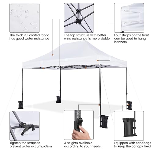 Heavy Duty Pop Up Canopy Tent 10x20 with Wheeled Carry Bag, White X6840