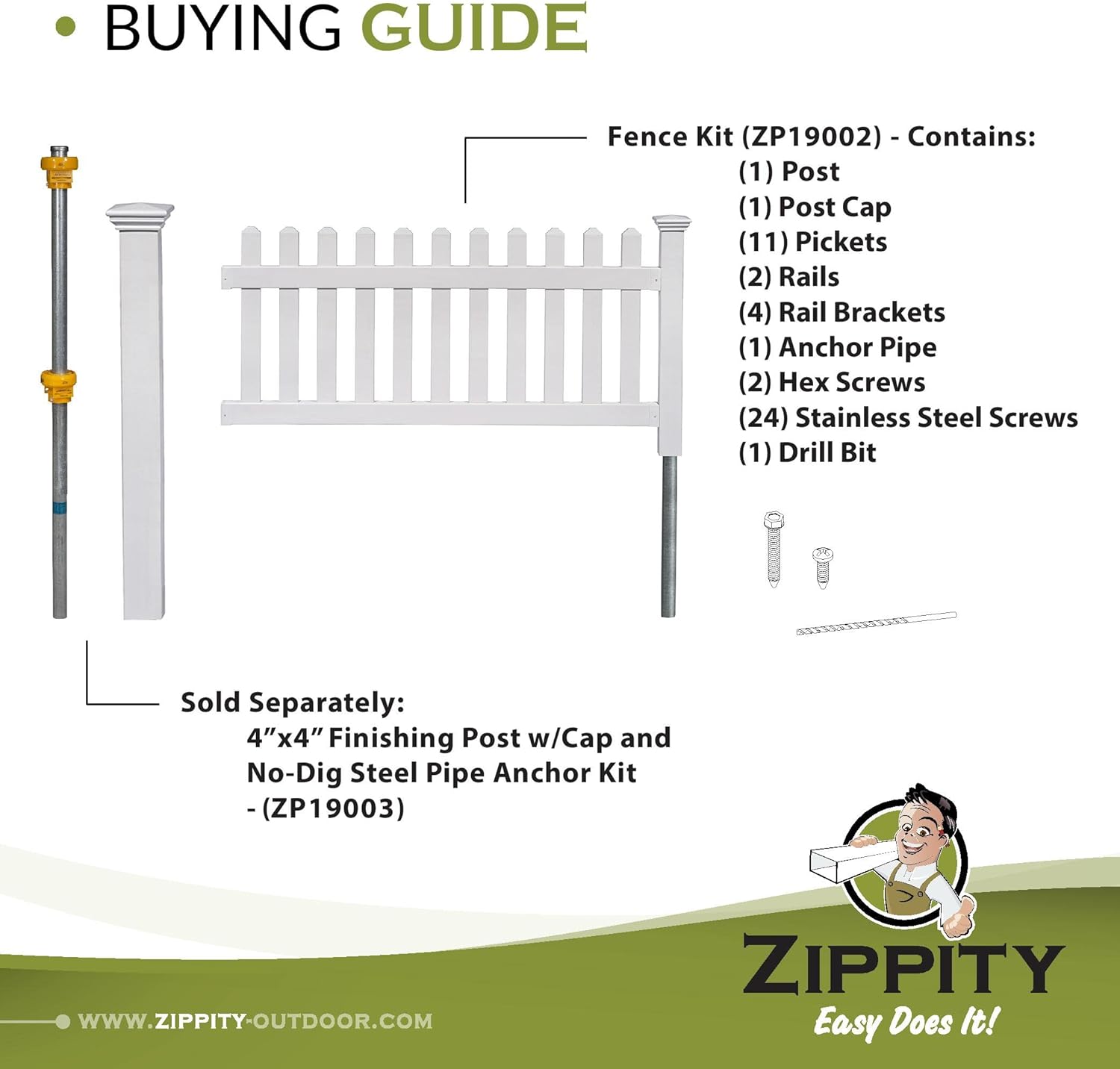 5.5' x 3' Hinged Portable Vinyl Fence Kit with 36" x 72" No-Dig White Picket Fence Panel L933507