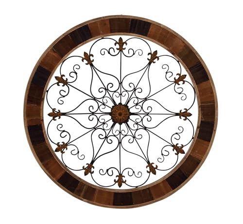 Deco 79 Metal Fleur De Lis Wall Decor with Perforated Details, 25" x 1" x 23", Brown