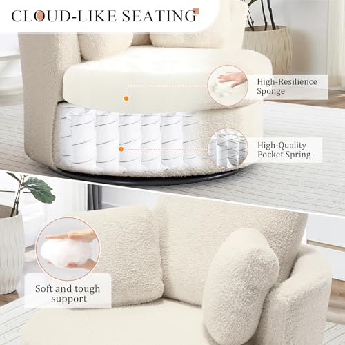 Swivel Barrel Chair with Ottoman for Living Room Bedroom, White W553228