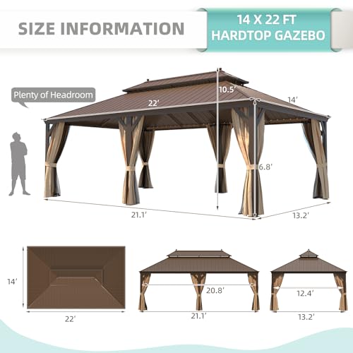 12x16 ft Hardtop Gazebo with Galvanized Steel Roof, Curtains and Netting V821