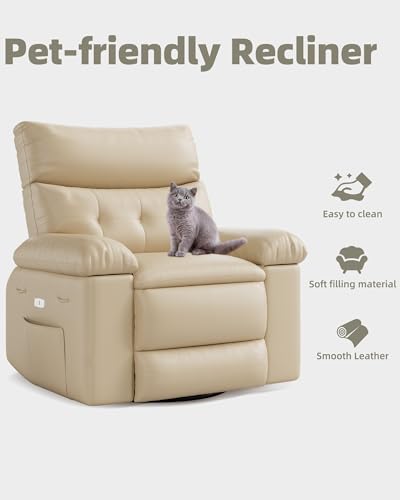 Electric Swivel Massage Chair, Power Rocking Recliner with Vibration and Heating, PU Leather Single Sofa with USB Port and Storage L680