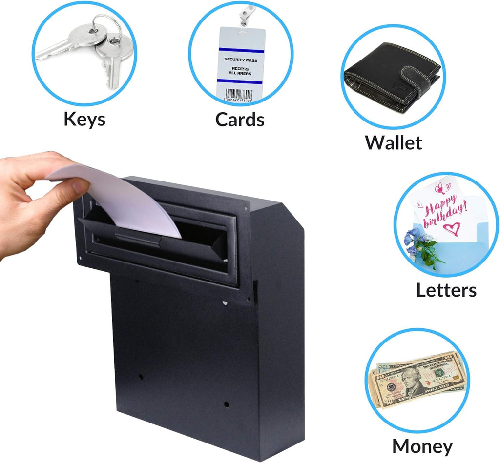 Door Drop Box for Mail, Rent, Deposit, and Night Key - Locking Steel Mailbox with Rear Access O3606