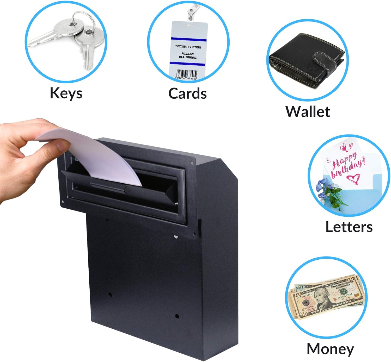 Door Drop Box for Mail, Rent, Deposit, and Night Key - Locking Steel Mailbox with Rear Access O3606