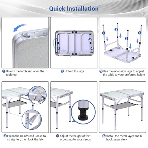 Adjustable Height Folding Camping Table with Mesh Layer Y4319