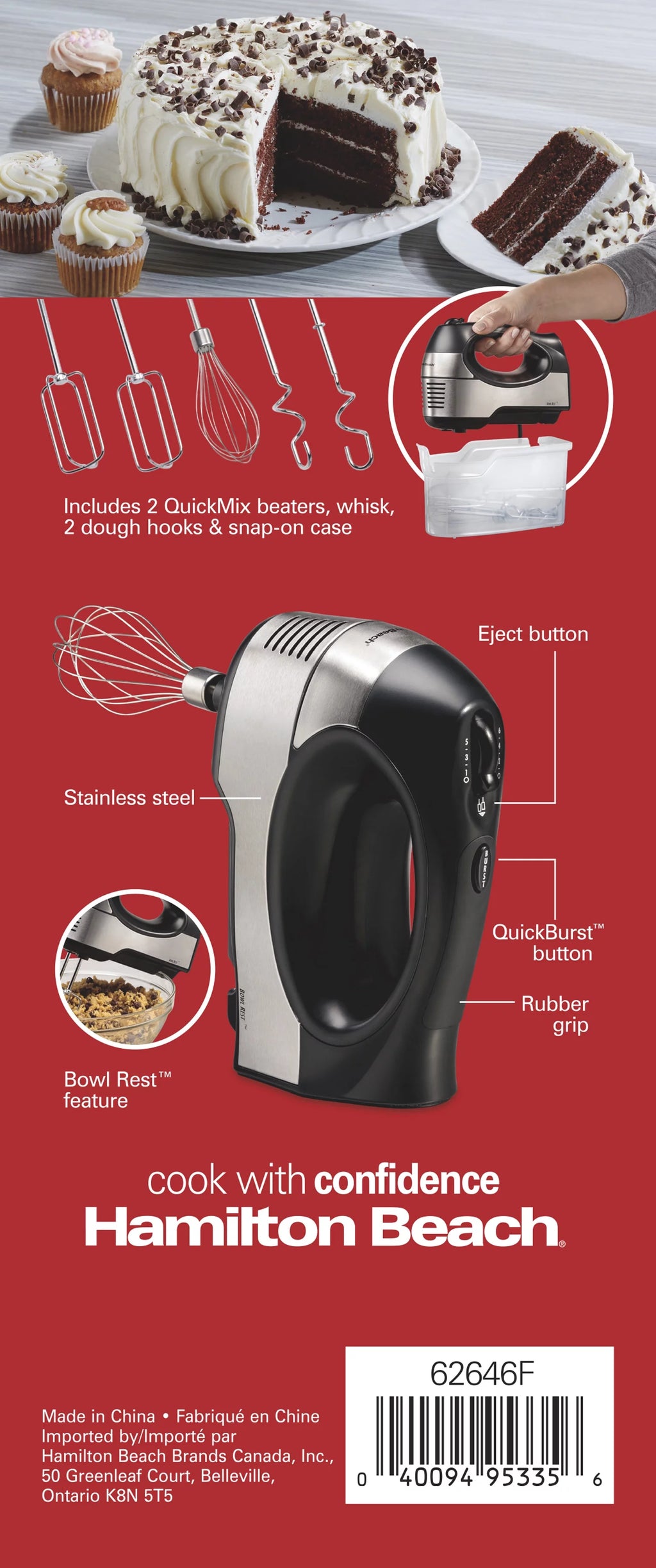 6 Speed Hand Mixer with Case and 5 Attachments, Stainless Steel T26539