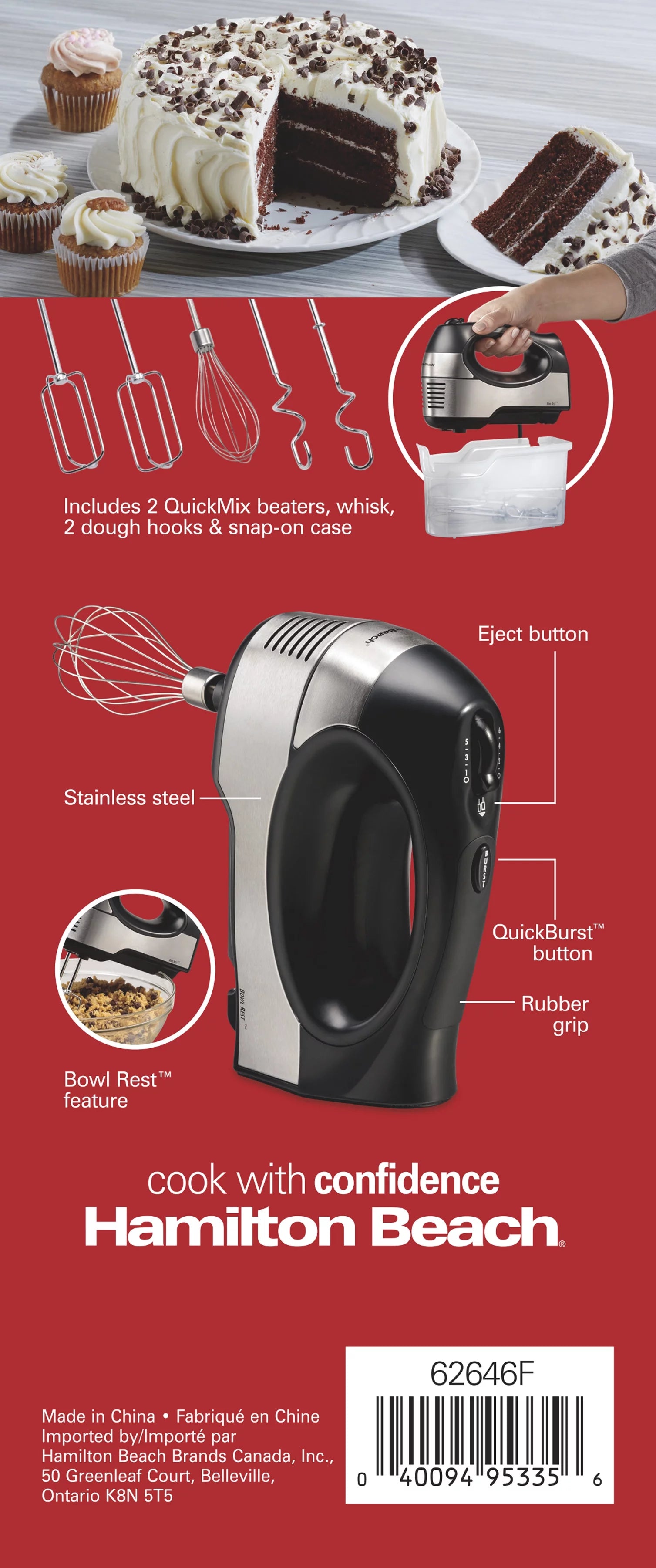 6 Speed Hand Mixer with Case and 5 Attachments, Stainless Steel T26539