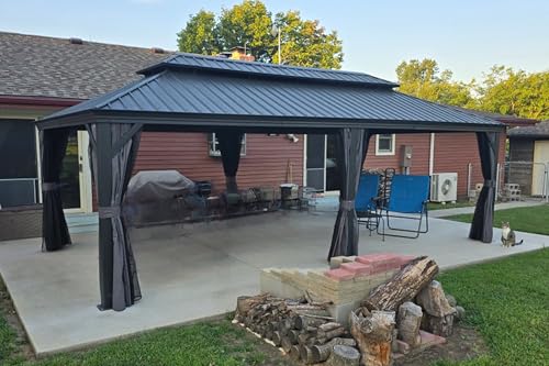 10' x 14' Permanent Hardtop Gazebo with Galvanized Steel Double Roof, Curtains and Netting Included M96664