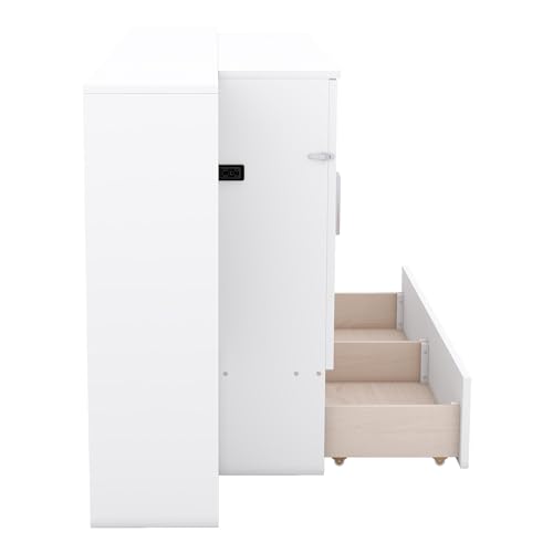 Murphy Bed Chest with Shelves, Foldable Wood Platform Bed Frame I45495