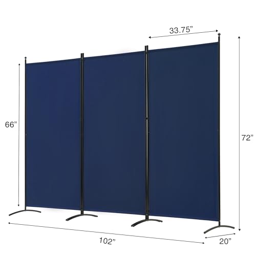 3 Panel Room Divider Folding Partition Privacy Screen, Freestanding Fabric Panel, 102" W x 71" H, Black V153
