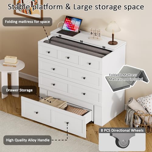 Murphy Bed with Storage and Charging Station, Foldable Panel, for Guest Bedroom, Living Room, Office V324