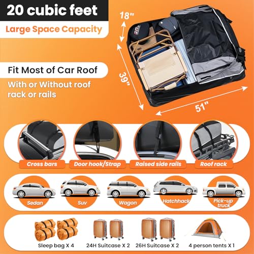 Car Roof Bag Cargo Carrier 20 Cubic, Waterproof with Strap and Anti-Slip Mat Q382