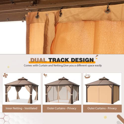 12x20 Hardtop Gazebo Double Roof Galvanized Steel Outdoor Aluminum Frame with Netting and Curtains M3306