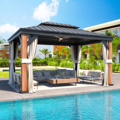 12x20 Hardtop Gazebo Double Roof Galvanized Steel Outdoor Aluminum Frame with Netting and Curtains M3306