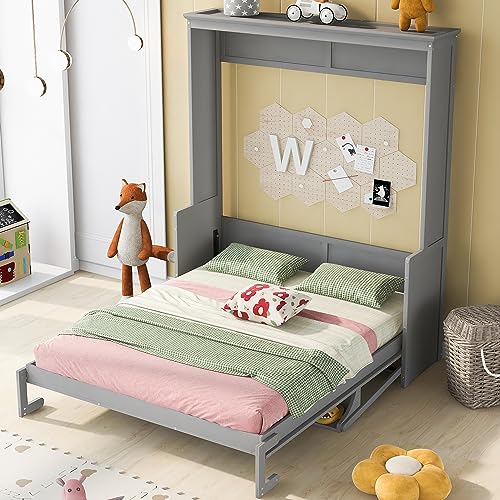 Queen Size Murphy Bed with Cabinet and LED Lights P178570