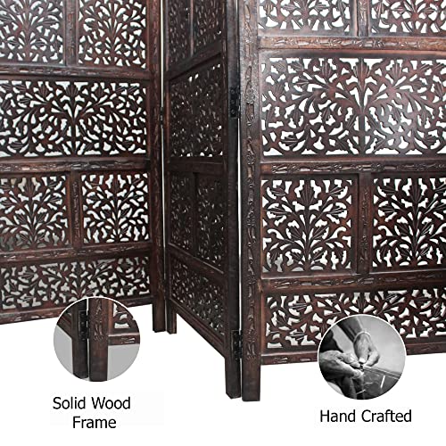 4 Panel Folding Wood Room Divider, Antique Brown, 72 x 80 L396608