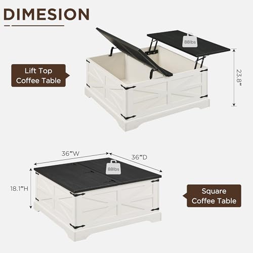 Farmhouse Lift Top Coffee Table with Storage, 36" Wood Square Center Table G51641