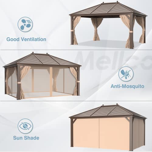 12x16 ft Hardtop Gazebo with Galvanized Steel Roof, Curtains and Netting V821