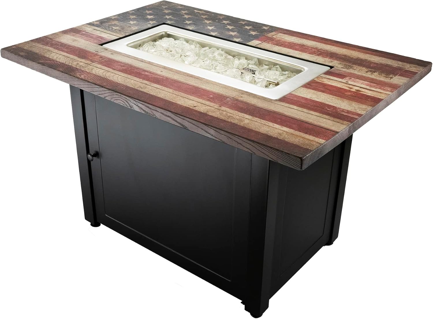 Endless Summer The Americana 40 x 28 Inch Rectangular 40,000 BTU Patio Outdoor LP Gas Fire Pit w/ White Fire Glass, American Flag Mantel, and Cover