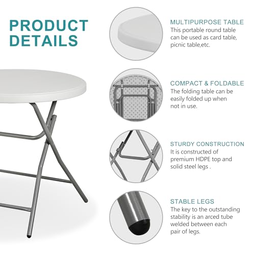 Portable 4 Foot Plastic Folding Table, Indoor Outdoor Heavy Duty, White R80992