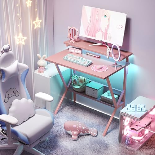 Small Desk with Adjustable Monitor Stand for Small Spaces, Grey D8453