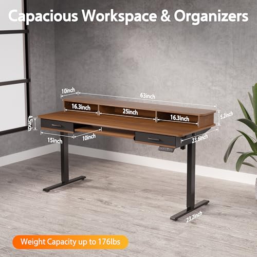 Electric Standing Desk with 2 Drawers, Height Adjustable for Home Office B137