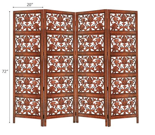 4 Panel Folding Wood Room Divider, Antique Brown, 72 x 80 L396608