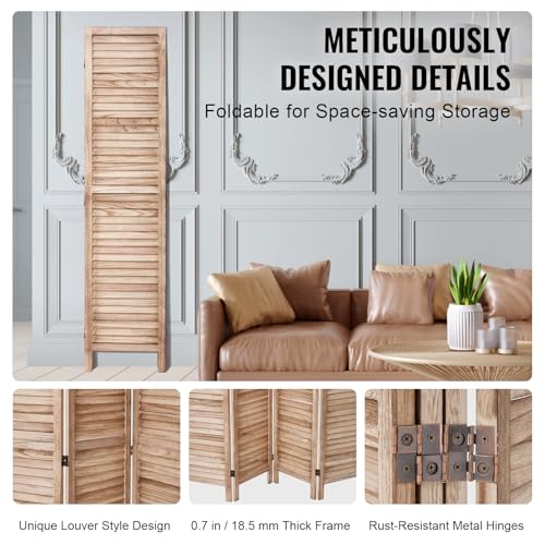 Wood Room Divider, 4 Panel Folding Privacy Screen, 66.9 Inches Tall, Indoor Wooden Partition A907