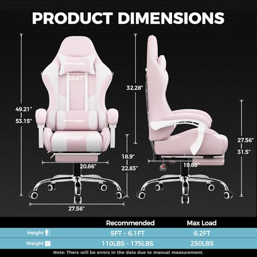 Gaming Chair with Footrest and Lumbar Support, Height Adjustable, 360° Swivel, Blue U7447