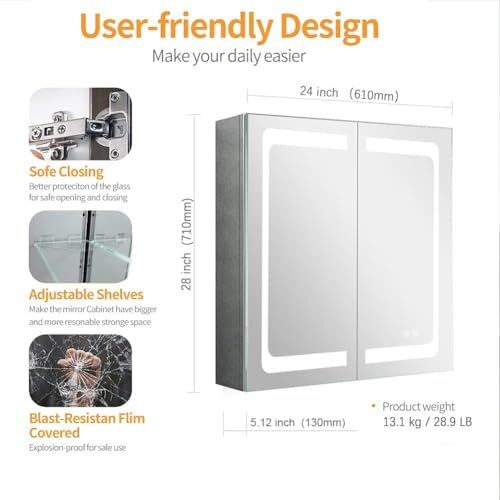 Illuminated LED Bathroom Medicine Cabinet with Touch Switches X2229