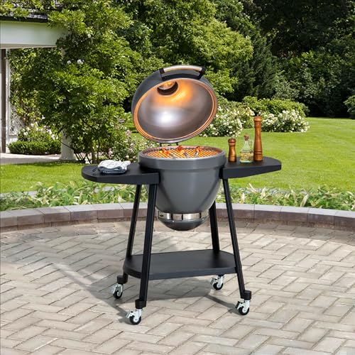 Charcoal Kamado Grill with Pizza Stone and Wheels Q84418