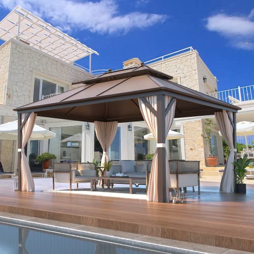 12x16 ft Hardtop Gazebo with Galvanized Steel Roof, Curtains and Netting V821