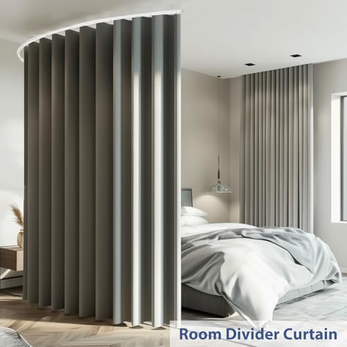 Ceiling Mounted Room Divider Curtain Track Set, Blackout Panel, White Rail, 8.3 x 7 ft K66131