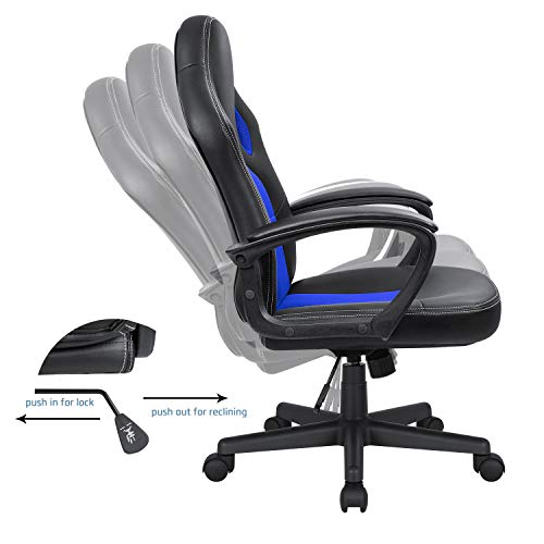 High Back Ergonomic Leather Gaming Chair, Adjustable (Blue) R643180