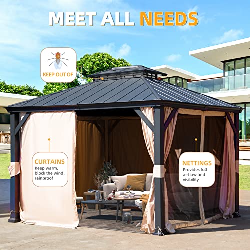 12x20 Hardtop Gazebo Double Roof Galvanized Steel Outdoor Aluminum Frame with Netting and Curtains M3306