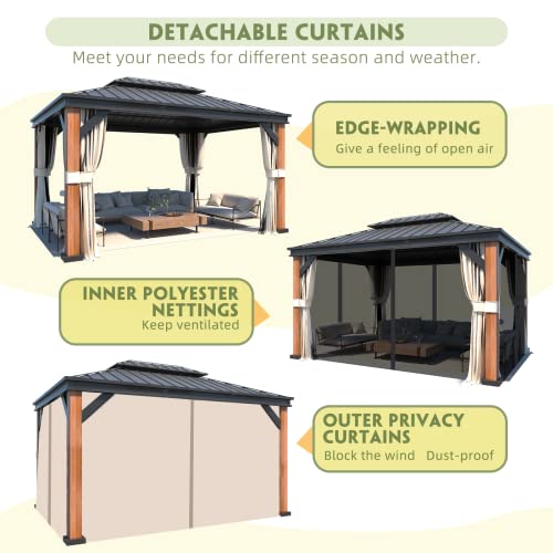 12x20 Hardtop Gazebo Double Roof Galvanized Steel Outdoor Aluminum Frame with Netting and Curtains M3306