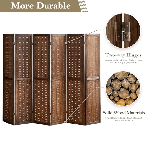 Wooden Pegboard Room Divider, 5.6Ft Folding Privacy Screen P5676