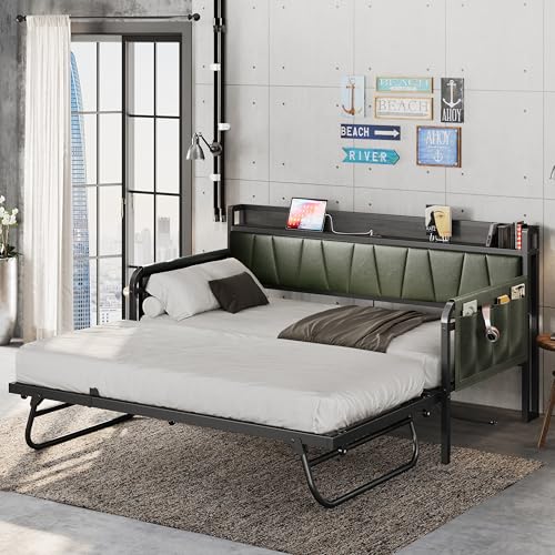 Daybed with Trundle and Storage Headboard, Twin Size, Grey M473750
